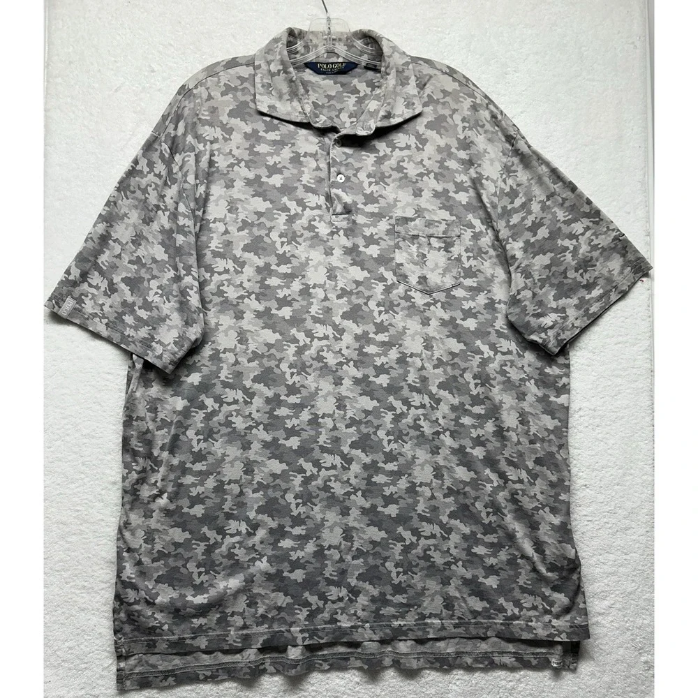 Polo Golf Ralph Lauren Mens Size 2XL Gray Camo Short Sleeve Polo Shirt (K6)